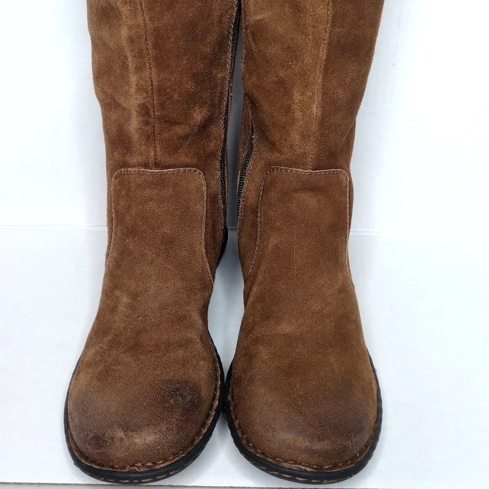 Born Caladium Brown Distressed Zip Tall Riding Over The Knee Boots Sz 6.5
